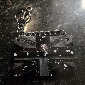 Kurt Geiger Black Acrylic KGL Tag Keychain with Silver Hardware